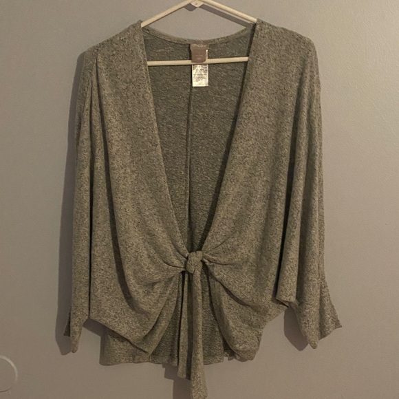 Chico's Sweaters - Chico's Heather Gray Tie-Front Cardigan